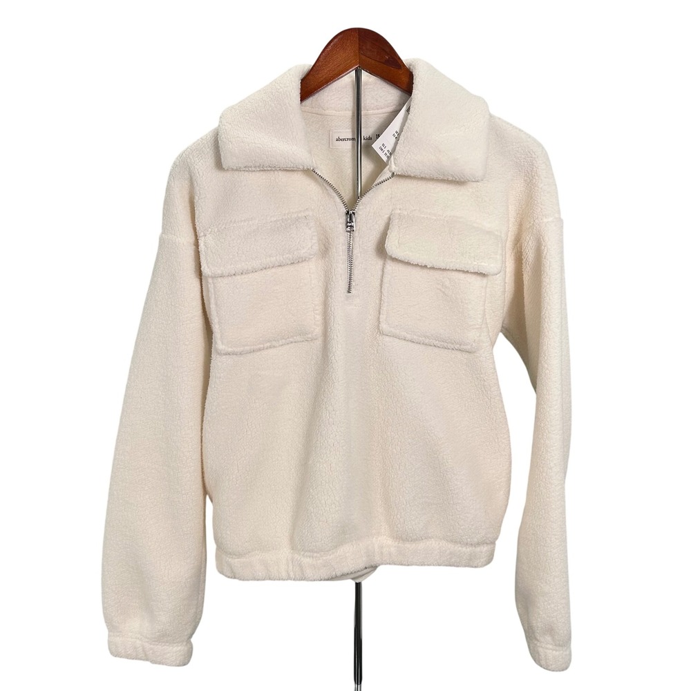 Abercrombie Kids Cream Sherpa Faux Fur Half Zip Fleece Pullover Sweatshirt 15/16